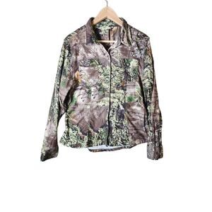 SHE SAFARI Brown Woodland Camo Hunting Casual Outdoor Expedition Top SZ XL